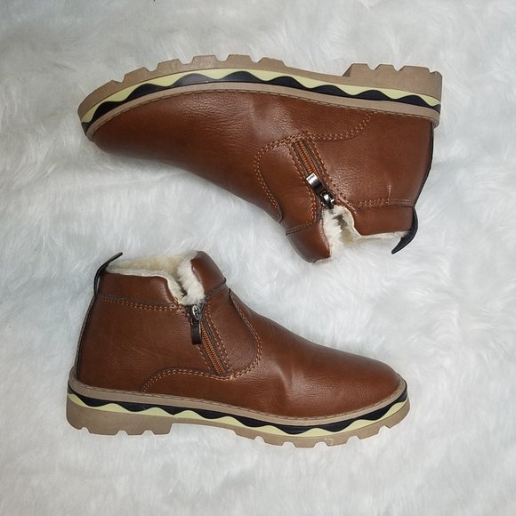 no brand Shoes - Women's Sherpa Lined Faux Leather Brown Booties